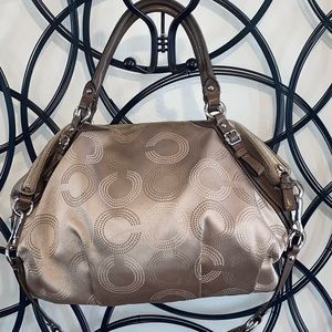 Coach Madison Op Art cream & beige with brown trim Large Sophia Satchel F159057